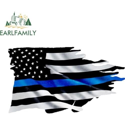 EARLFAMILY 13cm x 7.4cm Thin Blue Line TATTERED Flag Sticker Police USA Vinyl Decal Car Truck Car Styling Accessories