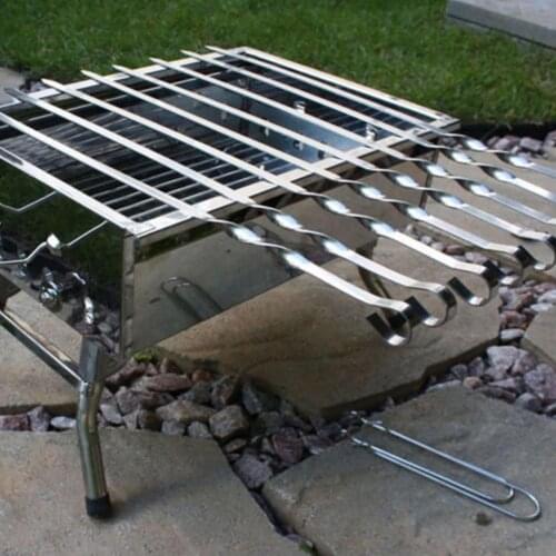 Eco-Friendly 10Pcs Practical Sausage Kabob Stick Silver Color Grilling Skewers Comfortable Grip for Kitchen