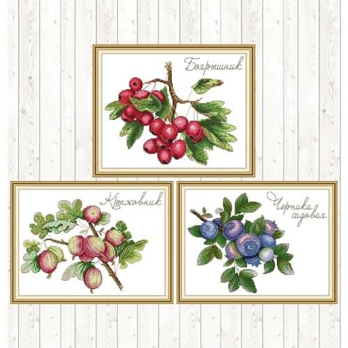 Fig Cross Stitch Patterns DIY Embroidery Canvas Printed Hawthorn Painting Handmade Needlework Sets Blueberry Count Cross Stitch