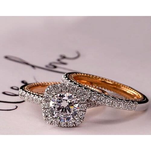 Huitan Hot Sale Wedding Bridal 2PCS/Sets Rings for Women Rose Gold Color Inner Romantic Engagement Proposal Rings for Girlfriend