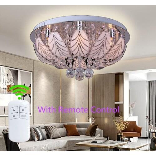 Round Crystal Chandelier Luxury Glass With Remote Control