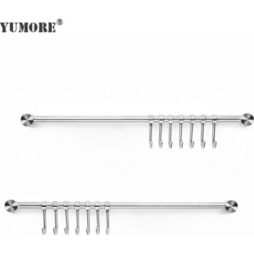 YUMORE 5/7/10/13 Kitchen Sliding Hooks 304 Stainless Steel Spoon Pot Pan Rack Hooks Wall Bathroom Towel Clothes Door Hanger