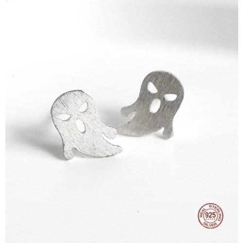 LKO 925 Sterling Silver Simplicity Funny Halloween Cute Little Ghost Stud Earrings Fashion Jewelry For Women Gifts