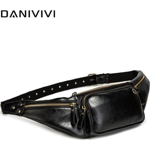 Fashion Leather Fanny Pack for Men Waist Bag Belt Purse Mens Crossbody Chest Bags Travel Waist Pack Casual Motorcycle Bum Bag