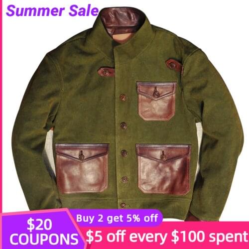 2021 Green Retro Casual Style Genuine Leather Jacket Men Plus Size 5XL Real Natural Horsehide Spliced Slim Fit Autumn Coat