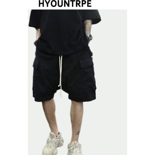 Mens Hip Hop Loose Cross Shorts Fashion Side Pockets Drawstring Sweatpant Casual Elastic Waist Short Trousers High Street Pants