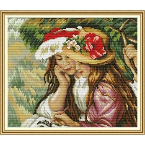 Girls 2 cross stitch kit aida 14ct 11ct count print canvas cross stitches needlework embroidery DIY handmade