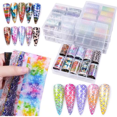 Nail Foil Set 4*100cm DIY Nail Art Decorations 10roll Starry sky fish scales Nail Art Transfer Nail Sticker