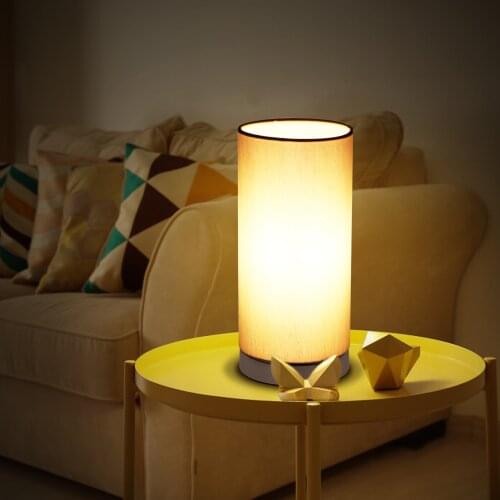 Touching Control Table Light Bedside 3 Way Dimmable Desk Lamp Modern Nightstand Night Lamp with Round Fabric Lampshade Bedroom
