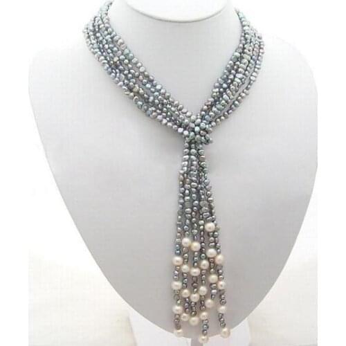 New Gray Pearl Beadwork Necklace Bib Statement Bridesmaid Gift Beaded Fine Jewelry Multi Strand Long Necklace Nice Women Gift