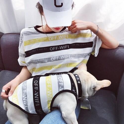OFF Stripe Parent-Child Dog Clothes Matching Pet Clothing For French Bulldog Clothes For Dog T-Shirt Clothes Puppy Pet Outfits