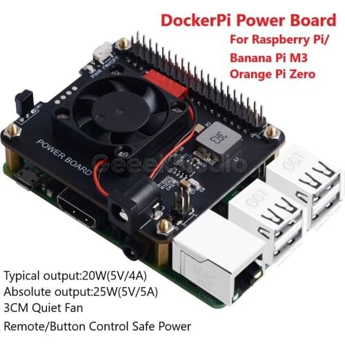 DockerPi Power Board for Raspberry Pi 4B & 3B+ & All Platform Power Supply with Safe Shutdown Auto Cooling Fan Expansion Board