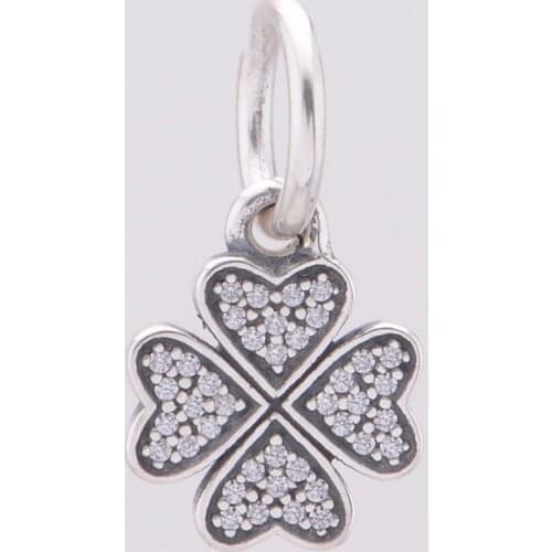 Fashion 925 Sterling Silver Jewelry Fit For Charms Bracelets Women Clear CZ Lucky Clover Pendant Charms for Jewelry Making