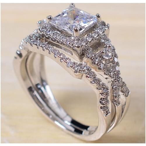 Professional Wholsesale Size5/6/7/8/9/10 Jewelry 925 sterling silver filled white AAA CZ Simulated stones Wedding Ring gift