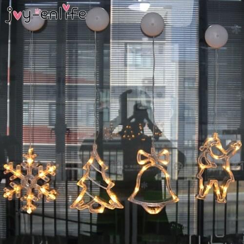 Christmas Window Sucker Lamp Santa Snowflakes Snowman LED Lights Christmas Decorations for Home Battery Powered Holiday Lighting