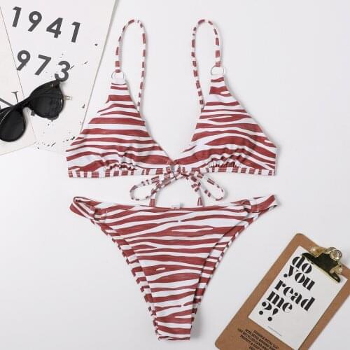 Sexy Triangle Push Up Bikinis Women Zebra Stripe Brazilian Bikini String Bandage Bathing Suit Swimwear Beach wear Female Biquini