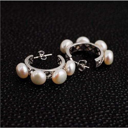 Natural Freshwater Pearls Earrings Hoop 925 Sterling Silver Clipped Elegant Retro Princess Birthstone Woman Lady Jewelry Gift