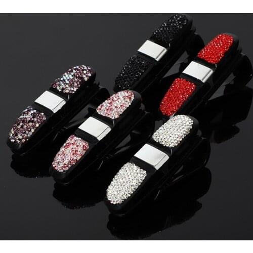 Bling Crystal Car Sun Visor Sunglasses Holder Clip Universal Diamond Ticket Card Clamp Fastener Clip Car Glasses Cases Portable