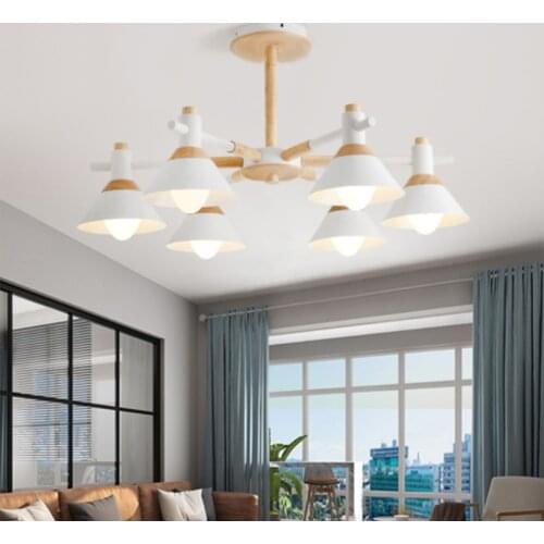 Nordic modern wood art E27 chandelier living room LED chandelier bedroom ceiling lamp villa macaron lamp hotel interior lighting