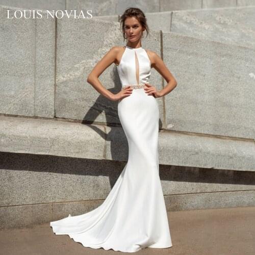 LOUIS NOVIAS Mermaid Wedding Dress Sleeveless Delicate Embroidery Illusion Round Neck Open Back Sexy Wedding Dress