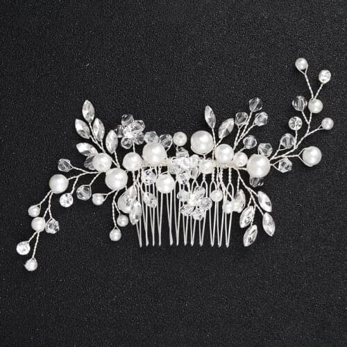 Bridal Pearl Hair Comb High-grade Horse Eye Rhinestone Hand Inserted Comb Crystal Flower Headdress Wedding Dress Accessories