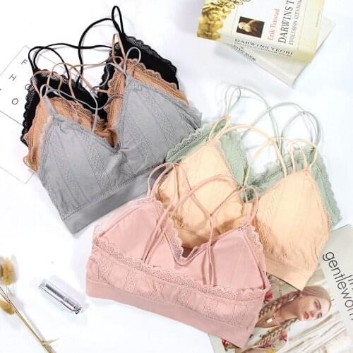 ATHVOTAR Sexy Lace Backless Women Tank Crop Top Push Up Bra Camisole Sports Fitness Top Massage Particles Tube Top