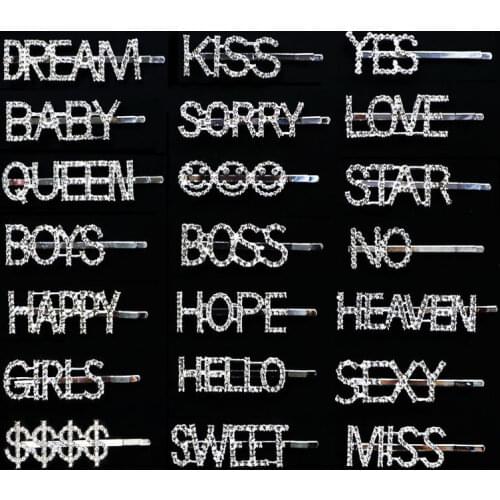 1PC Silver QUEEN Women Crystal Rhinestone Word Letters Hair Clips Barrettes Hairpins Hairgrips Headwear Hair Styling Accessories