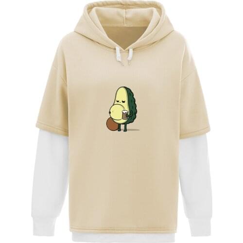 Kawaii Avocado Graphic Hooded Oversized Sweatshirt Harajuku Women Drink Hoodie Full Sleeve Tops Thermal Color Block Soft Hoodies