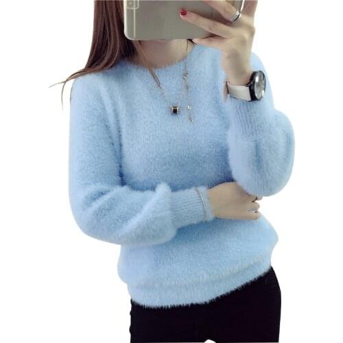 Women Candy Colors Sweaters Fashion Autumn Winter Warm Thick Mohair O-Neck Pullover Long Sleeve Casual Sweater Knitted Tops