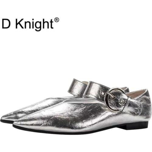 Spring Women Flat Single Shoes Summer V-Mouth Adjustable Grandma Shoes Gold Silver Patent Leather Buckle Lazy Shoes Woman Loafer