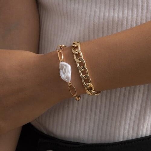 2 piece set geometric bohemian fashion bracelet set womens pearl bohemian multi-layer charm bracelet fashion party jewelry