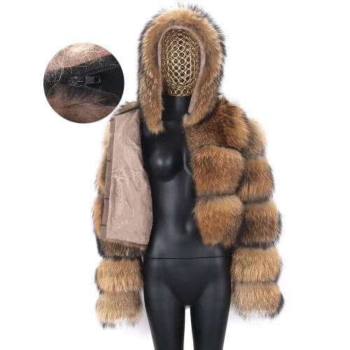 2021 New Natural Raccoon Fur Removable Vest Winter Jacket Women Big Fluffy Real Fur Coat Thick Warm Outerwear Streetwear