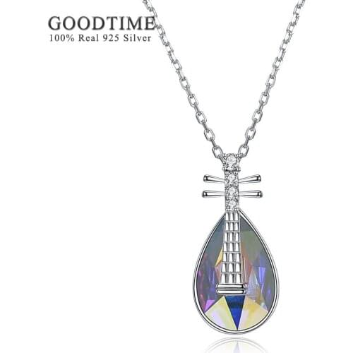 High Quanlity Sparkling Crystal Necklaces for Women 925 Sterling Silver Lute Violin Pendant Necklaces Fashion Silver 925 Jewelry