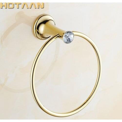 Towel Ring Golden Bathroom towel holder, Stainless steel Wall-Mounted Round Towel Rings Crystal Towel Rack Bathroom Accessories