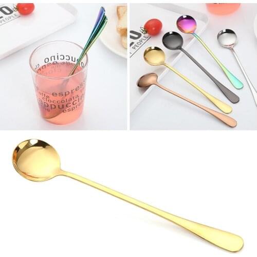 Hot 1PC Stainless Steel Coffee Spoon Long Handle Ice Cream Dessert Tea Spoon For Picnic Drinkware Tableware Kitchen Accessories
