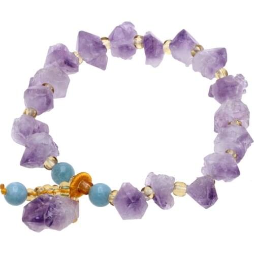 1pc Natural Stone 100% Charms Purple Crystal Raw Elastic Bracelet Irregular Mineral Calcite Quartz Healing Reiki Jewelry Gift