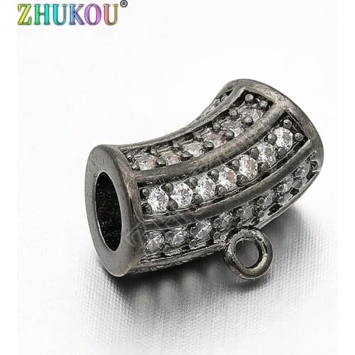 10*13mm Handmade Brass Cubic Zirconia Curved Tube Beads for DIY Jewelry Findings Making, Hole: 4mm, Model: VZ129