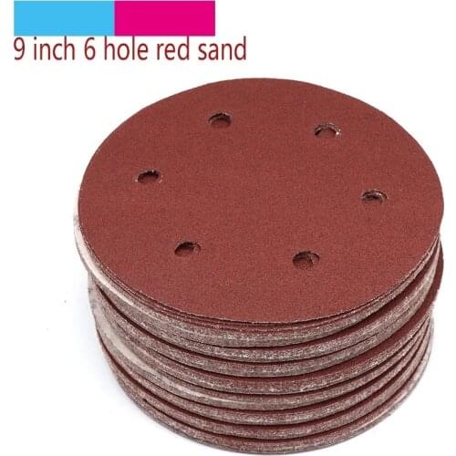 10pcs 9 inch 6 Hole Grit 40-2000 Sanding Paper Discs Self Adhesive Sandpaper Round Disk Sand Sheet Metal Furniture Grinding Tool