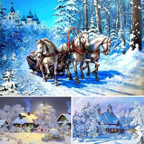 5D Diy Diamond Painting Winter House Scenery Kit Full Drill Embroidery Snow Mosaic Art Picture Of Rhinestones Gift Home Decor