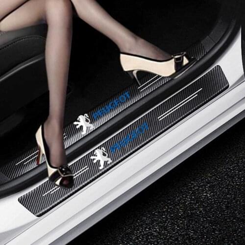 Car-Styling 4PCS Carbon Fiber Door Sill Carbon Fiber Sticker Decals For Peugeot 206 207 208 306 307 308 407 408 508 2008 3008