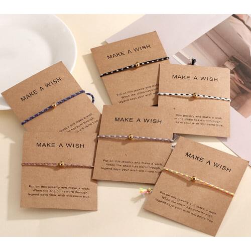 Stainless Steel Bead Hollow Love Heart Beads Charm Bracelet for Women Men Lucky String Rope Make A Wish Card Adjustable Bracelet