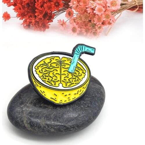 Lemon walnut solid juice Enamel Brooch Nut milk drink Lapel Pin Yellow Blue Badge jewelry Gifts for friends bag jackets pins