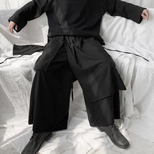 Yoji Yamamoto small dark design, cotton and linen irregular strap wide leg pants skirt