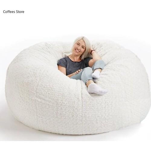 Cheap Large Cashmere Fleece Fur Bean Bag Sofa Puff,No Filler,Floor Seat Lazy Sofa Bed Couch Tatami Lounge Chair Cover