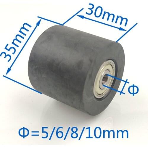 Diameter 35mm,Length 30mm black color PU material sliding nylon rollers/wheels with two bearings bore 5mm/6mm/8mm/10mm