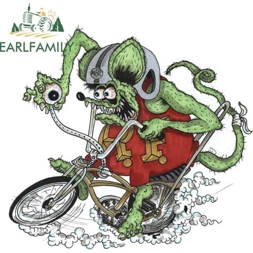 EARLFAMILY 13cm x 11.9cm for RAT FINK Motorcycle Decal Vinyl Car Stickers ScratchProof Waterproof Windshield Car Door Protector