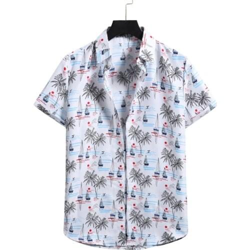 White Palm Tree Print Beach Hawaiian Shirt Men 2021 Summer New Short Sleeve Tropical Aloha Shirts Men Holiday Vacation Clothing