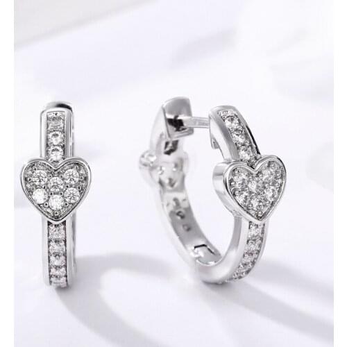 Huitan Fashion Heart Circle Earrings Hoops for Women Silver Color/Rose Gold Color Cubic Zirconia Earrings Gifts Trendy Jewelry