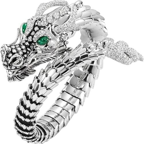 Retro Punk Dragon Ring for Men Women Exaggerated Antique Siver Color Opening Adjustable Rings