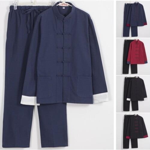 Long Sleeve Bruce Lee Wing Chun Tai Chi Clothing Set Chinese Tang Suit Kung Fu Clothes Uniform Coat Pants for Men